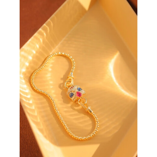 Zhimo (ZHIMO) 18k gold-plated red and sapphire buckle head lion awakening bracelet for women, national trend, a multi-wear tourmaline bracelet buckle