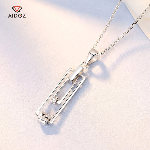 Aido diamond platinum pendant, feminine pt950 platinum paper clip pendant gift for girlfriend, weight 2.5-2.7 grams + delivery silver chain