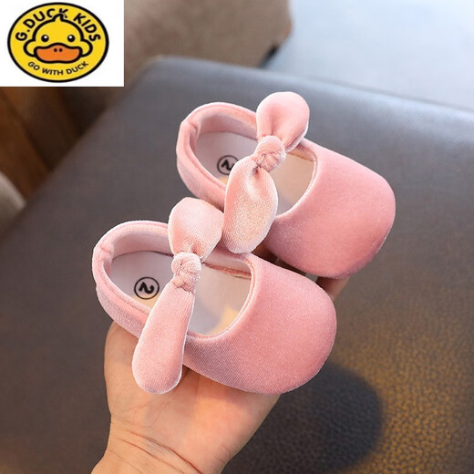 G.duck baby shoes princess shoes for baby girls one year old spring and autumn 3-6-9-12 months soft-soled toddler non-slip 8 anti-fall shoes velvet burgundy size 15.5 inner length 12cm