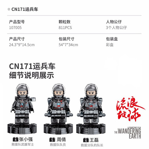 搭一手流浪地球运兵车兼容乐高积木拼装摆件儿童玩具男孩生日礼物7-13岁 中型运兵车811pcs【礼盒】