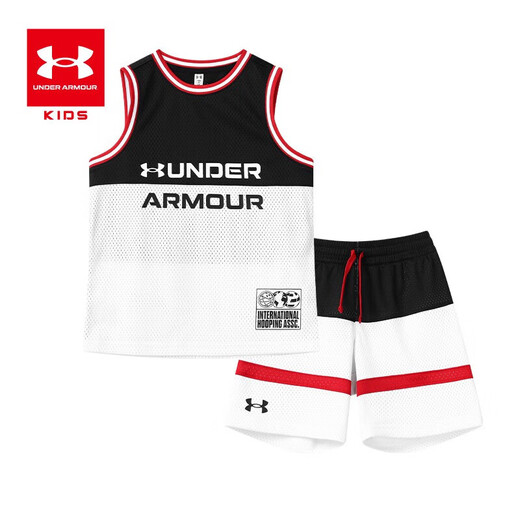 安德玛（Under Armour）儿童套装童装背心短裤夏季男童运动装21211955 黑色 140cm 