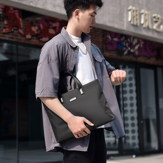 Kangaroo briefcase men's business laptop bag large capacity business trip office handbag waterproof men's bag black 14 inches