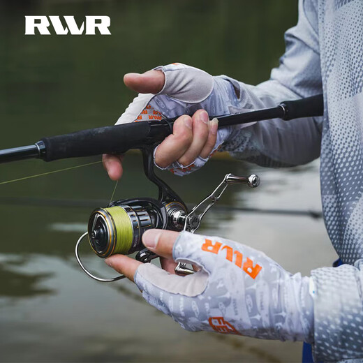 RVVR23 Ice Silk Fishing Gloves with Five and Half Fingers Portable Lure Special for Spring and Summer Non-Slip, Comfortable, Breathable and Quick-Drying Blue M