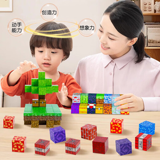 Minecraft Magnetic Square Education Kinderspielzeug 3-6-12 Jahre alter MC Magnet Bausteine ​​für Jungen und Mädchen Geburtstagsgeschenke Zufallsmodell [300 Partikel + 10 Figuren] Geschenkboxpackung