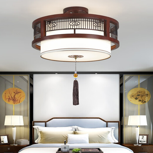祎琳（yilin）新中式吊灯过道走廊玄关卧室客厅实木复古茶楼餐厅饭店包间吸顶灯 A款直径30cm(12W三色光)