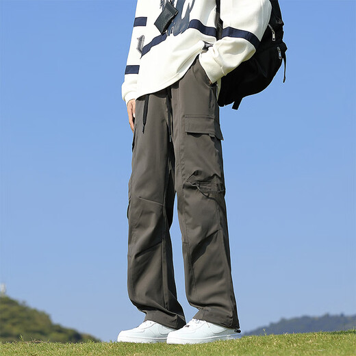 Dingfengbaoluo American workwear casual pants for men in autumn, lazy and loose, straight-leg assault long pants DFK72 black XL