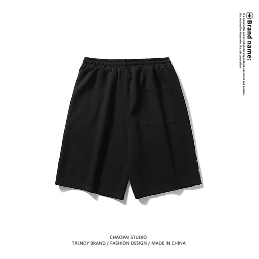 NODE SPORTS品牌联名短裤男夏季新款潮流印花青年高街裤子男休闲百搭五分裤 FKS659黑色(B) L (建议105-125斤)