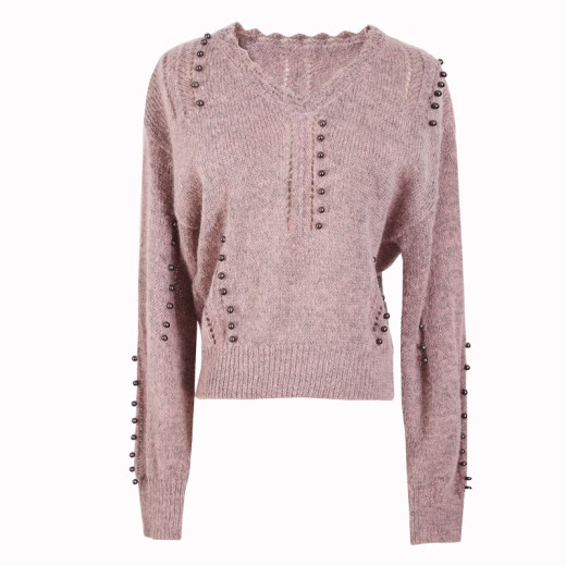 Firework perm artistic temperament sweater for women spring 2024 new small knitted sweater ZG Chu Qi gray pink M (recommended 110-125 Jin [Jin equals 0.5 kg])