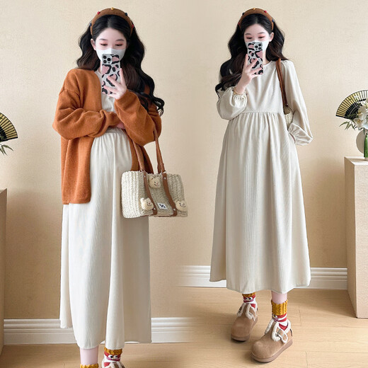 JOYNCLEON maternity fashion suit corduroy dress knitted two-piece winter orange L Jtz154896