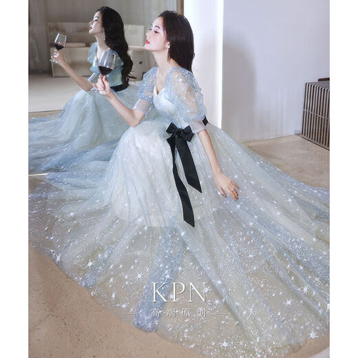 简方位宴会晚礼服裙女平时可穿气质年会礼服女 小个子感晚礼服裙女宴会 香槟色 长款 均码 m