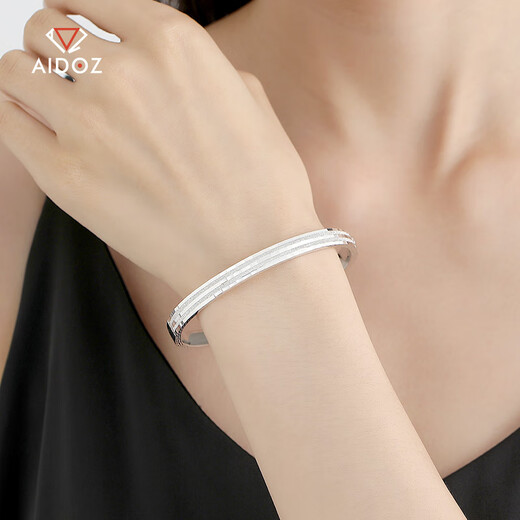 Aido Diamond Platinum Bracelet Women's Boutique pt950 Platinum Shining Double Sand Carriage Track Wide Surface Perfect Circle Semi-Solid Inner Diameter 54mm Weight 11.00g Width Approximately 3.5mm