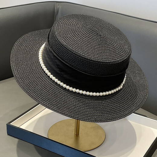 Pengxuan französischer Promi -Stil Top -Hut für Frauen Neue Sommer Elegante Perle Gras gewebt