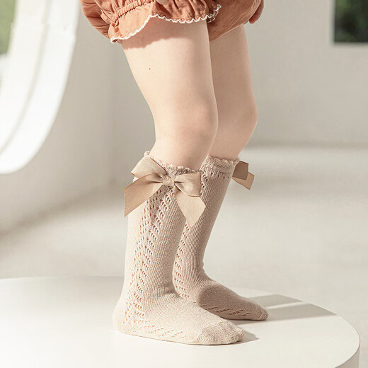 Midur Girl Baby Strümpfe im Sommer Dünne Neugeborene Mittelröhrenstrümpfe in der Sommerprinzessin Einjährige pure Baumwoll-Überknee-Babysocken Aprikosen + Kaffee (zwei Paar Waldbogenstrümpfe) 1-3 Jahre alte M-Größe (empfohlen für Babys im Alter von 0 bis 3 Jahren)