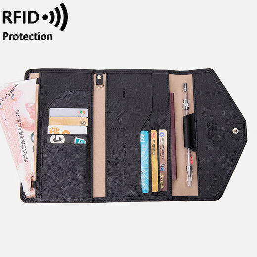 OQBego Passport Clip Anti-Diebstahl-Bürsten RFID Multifunktionsluft-Ticket-Zertifikattasche für Männer und Frauen, die im Ausland Passpassbeutel reisen, große Anzahl von Schwarz