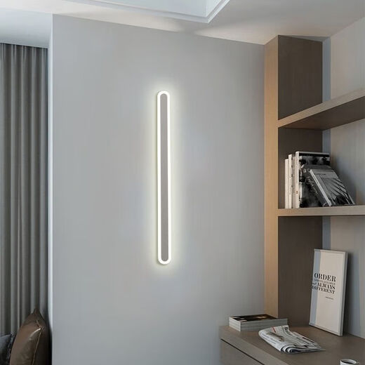 FENGLANQ light luxury minimalist one-word long wall lamp living room grille line TV background wall lamp simple bedroom bedside lamp golden acrylic 60cm warm light