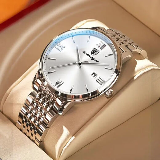 Casollen Yageer Watch Swiss Water Calendar Luminoso Business Business Men a Mass's Fashionable Generoso Simple Pareja Mira Automático 826 Silver Shell White Surface Versión fuerte