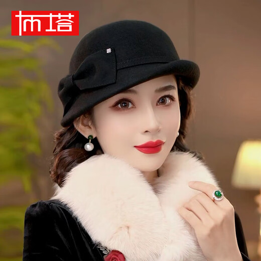 PTAH2024 autumn and winter new style dome shaped top hat sheep wool curled retro warm fashion beret hat black