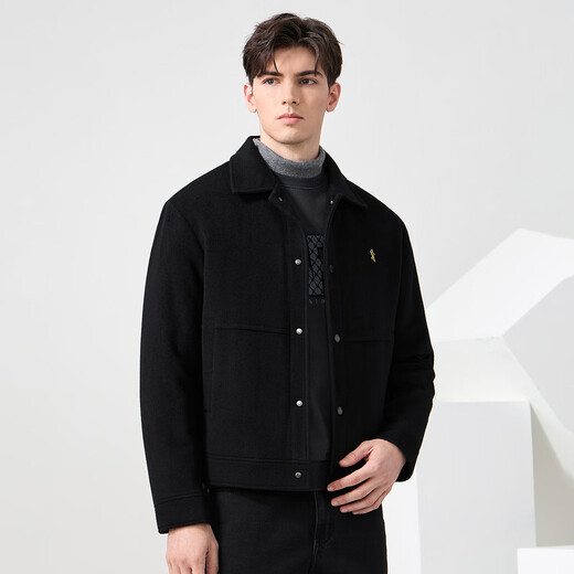 Dances with Wolves Cashmere + Sheep Wool Goose Down Liner Technology Temperature Locking Lapel Wool Thick Jacket Men's Down Jacket Black 175