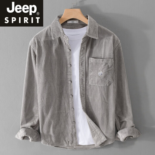 Jeep Spirit Spirit Spring de manga larga para hombres Camiseta de pana de gama alta y solapa de otoño Camiseta de alta gama de hombres de terciopelo rayado grueso de color rayado