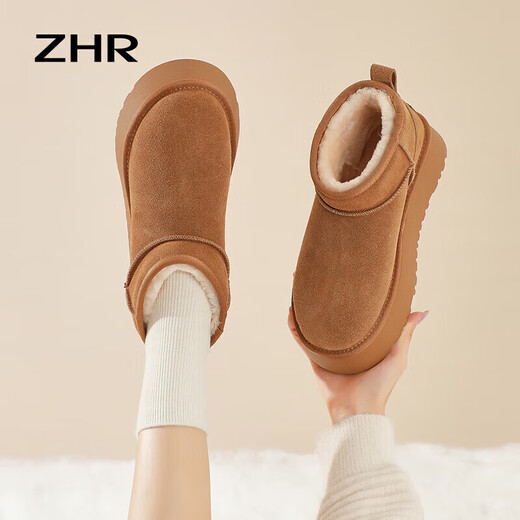 ZHR snow boots for women in winter plus velvet warm short boots for women simple round toe thick sole women's boots GZ08 camel 37