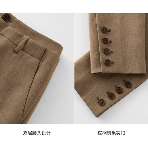 范思蓝恩设计感短款小西装外套女春装职业面试西服套装24FS11162 桦木棕-半裙 XS