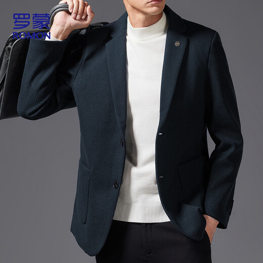 Lomon Woolen Suit Men's Spring and Autumn Business Casual Suit Thick Coat Jacket Men's 85XF Lake Blue XL