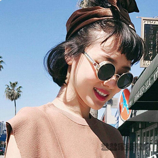 欧美朋克哥特风潮男女太阳镜 圆形复古偏光墨镜 彩膜时尚个性眼镜 金框茶 镜布+镜袋