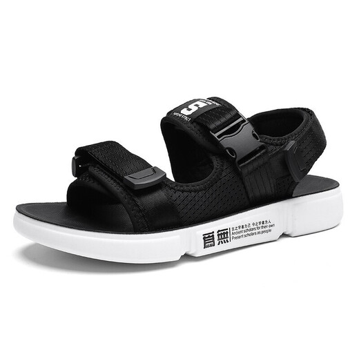 Changxiang Huili Junior High School Student Sandals for Men in Spring and Autumn and Summer Outdoor Casual Beach Shoes Men Korean Velcro Sandals Men W9921 Black and White 39
