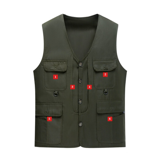 Changluzhu Printemps et Automne Célibataires Nouveau Style Gilets et Multi-Poches pour Hommes d'âge Moyen et Vieux Papa Pêche Décontractée Grande Taille Gilet Top Poche pour Téléphones Mobiles Kaki Taille Unique Taille Moyenne 140-155Jin Jin est égal à 0,5 kg 200