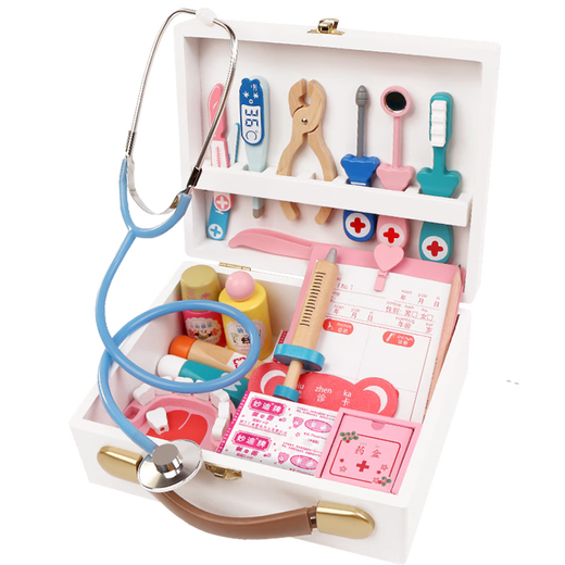 Simulation Petit docteur Toy Set Girl Boîte en bois Plays Nurse Boy Plays House Children's Stethoscope Color Color Box - Dentiste 6 pièces Set