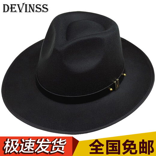 Kuiying top hat men's Shanghai beach hat Xu Wenqiang's same style British top hat groom's official hat classic wool felt hat black M (56-58cm)
