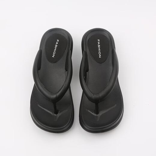 CUGGCK Japanese heel thick-soled flip flops for women in summer wear 2025 new fashionable non-slip simple foot-clip beach sandals 5012 black high-heel thick-soled flip flops 39/40
