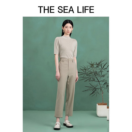 THE SEA LIFE Ou Hai Yisheng High-waisted straight-leg pants 24 years of autumn and winter high-elastic temperament tea-color trousers 12128 brown S