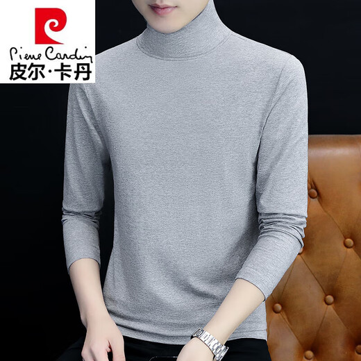 Pierre Cardin pure cotton spring and autumn half turtleneck bottoming shirt men's slim fit inner long-sleeved T-shirt mid-collar men's autumn coat outer wear YPT192 black half turtleneck 2XL recommended 145-160Jin Jin equals 0.5 kg