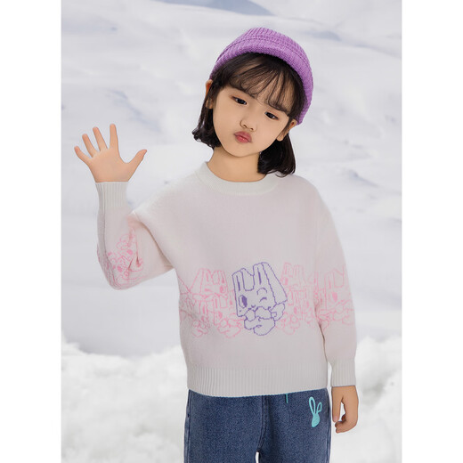 
Boys and girls children's round neck sweater thickened children's sweater winter 2024 new style white 105
