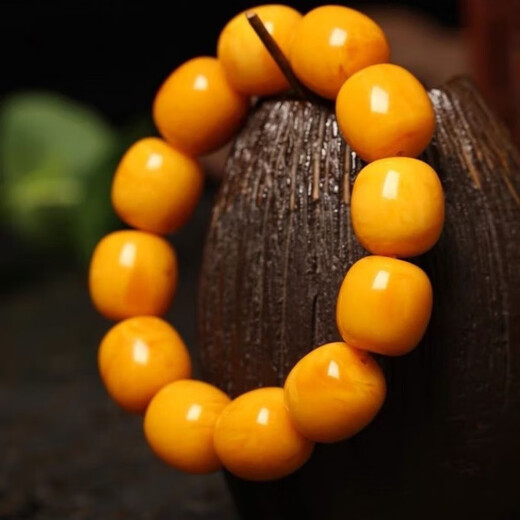 Shi Yuji, with national inspection certificate, natural chicken fat yellow beeswax bracelet for men, genuine amber old honey barrel beads, 18mm, one item, one certificate
