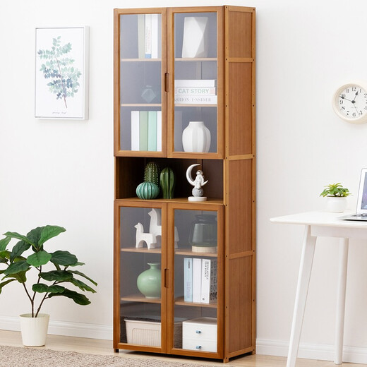 Trojan simple floor-to-ceiling bookcase desktop office study bookshelf storage cabinet home bedroom storage living room combination storage rack transparent door 60cm long - seven layers (four doors)