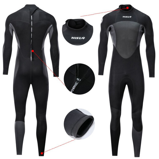 HiSEA1.5mm wetsuit men's thermal suit one-piece surfing suit snorkeling suit jellyfish suit swimsuit winter swimsuit black S