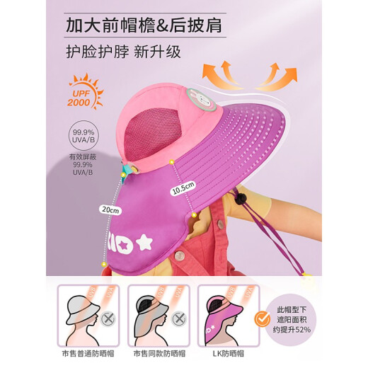 Lemonkid sun hat children's sun hat outdoor children's sun hat boys and girls summer anti-UV beach hat fisherman hat elegant purple bunny [leather label] hat circumference 54cm [recommended for 2-5 years old]