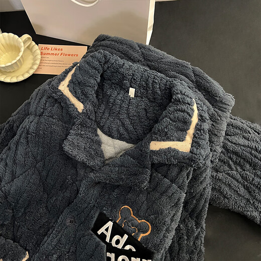 Pamachi Пижама Pamachi мужская зимняя стеганая трехслойная утолщенная плюс бархатная фланель теплая очень плотная хлопчатобумажная куртка комплект домашней одежды 9902 Размер XL (171-178см 130-155Цзинь Цзинь равен 0,5 кг)