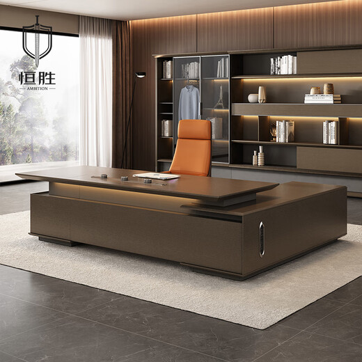 Hengsheng high-end boss desk, simple, modern and light luxury, president desk, chairman's office desk, manager desk and chair combination, 3.2m double cabinet boss desk