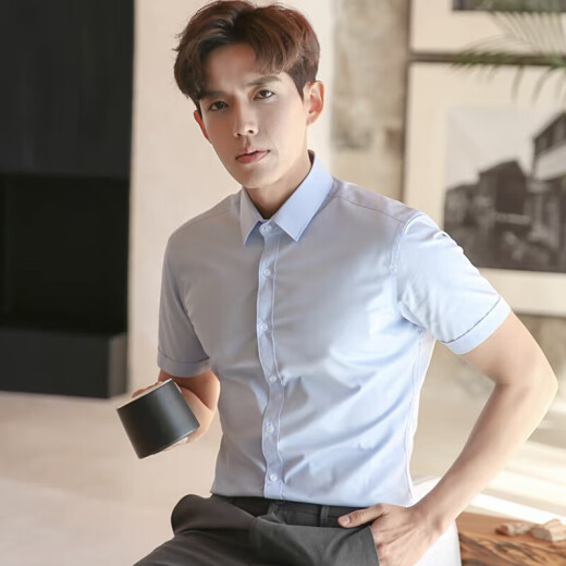 Yu Zhaolin short-sleeved shirt men's solid color summer business casual formal wear versatile professional fit simple large size men's shirt YMCC200501 white 40