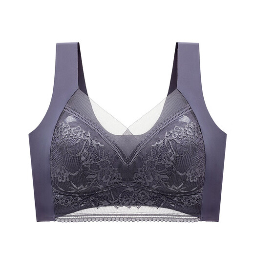 Women's Lace Wrapped Breast and Beautiful Back Bra, Push-up Wireless Fixed Cup Top-up Seamless Vest Style Sleeping Bra, Dark Blue 3L 120-140Jin Jin equals 0.5kg