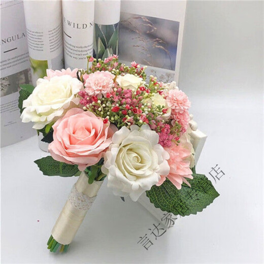 CLCEY新款森系茶花苞仿真白色玫瑰花婚纱拍照摄影新娘结婚庆订婚手捧花 荷兰之恋