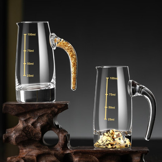 CRISTALGLASS Crystal Gold Foil Liquor Divider Glass Household Chinese Liquor Cup Set Wine Divider Jug Wine Measurer Erliang Jinshan Gold Foil Handle 100ml 6 pieces 100ml