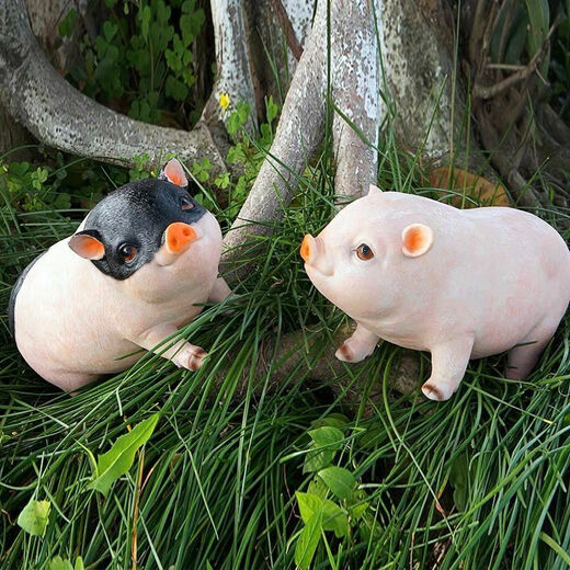 Han Chang Garden Decoration Garden Ornaments Creative Gifts Piggy Model Resin Crafts Animal Simulation Pig Ornaments Station Black Pig Pair