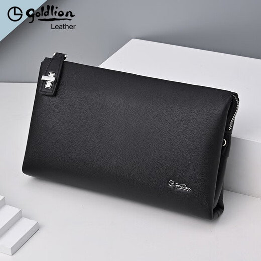 Goldlion Men's Hand -Catch Bag 2025 New Wallet Genuine Leather Beath Bolshuge Fashion Bag Bag Bag Bag Men Black [Autorización oficial: una falsa una y diez multas]