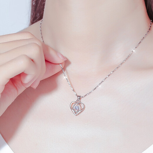 MZMZ Beating Heart Platinum Necklace Women's PT950 Moissanite Clavicle Chain Birthday Anniversary Gift for Girlfriend Eleven Warehouse Straight Hair/Same Day Delivery Light Luxury Style - Set with D Color Flawless Moissanite