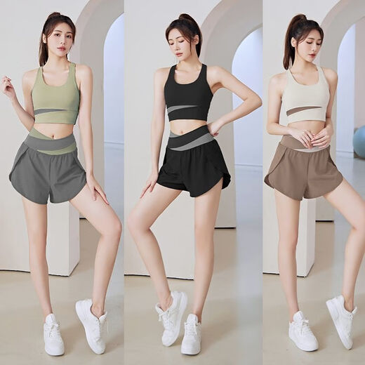 Chaosihui Yoga Wear Women's Summer 2024 New Style Padded Vest Sports Fitness Pilates Training Wear Top Set (Set) Creamy Purple Bra + Berry Purple Shorts L Recommended 105-115 Jin Jin equals 0.5 kg