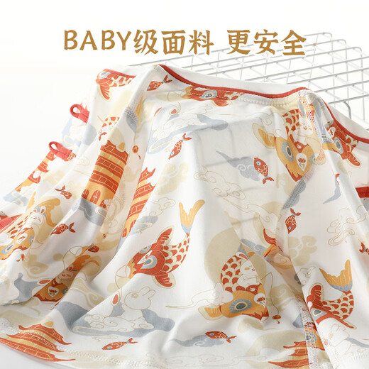 Han Palace Premium Newborn Monk Clothes Chinese Style Spring and Autumn One-piece Newborn Pajamas One Year Old Dress Baby Full Moon Clothes Fish Lantern Welcomes Spring 59cm